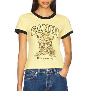 Ganni Mellow Yellow Yellow Cropped Leopard T-shirt